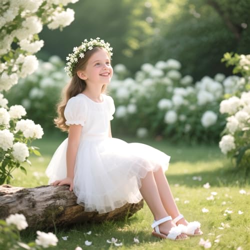 Felix & Flora Toddler Girl White Sandals Size 9 - Easter Flower Girl Dress Shoes Open Toe Little Kid Summer Flats - Image 2