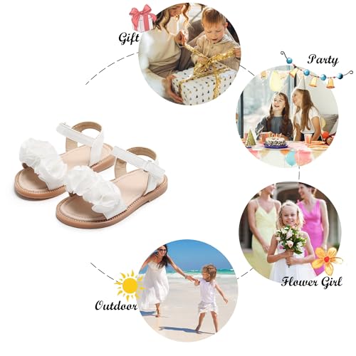 Felix & Flora Toddler Girl White Sandals Size 9 - Easter Flower Girl Dress Shoes Open Toe Little Kid Summer Flats - Image 5