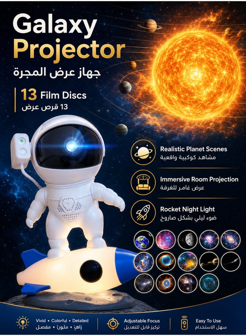 ARNO Galaxy Projector for Bedroom, Astronaut Planetarium Night Light with 13 Film Discs, Adjustable Focus Lens, Kids Room Decor Gift - Image 2