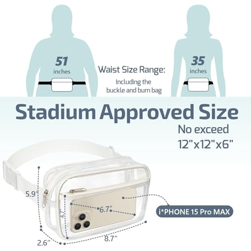 Veckle Clear Fanny Pack Stadium Approved - Clear Bag for Stadium Events Large Belt Bag for Women Transparent Waist Bag Crossbody with Adjustable Strap for Sports Concerts, White - Image 3