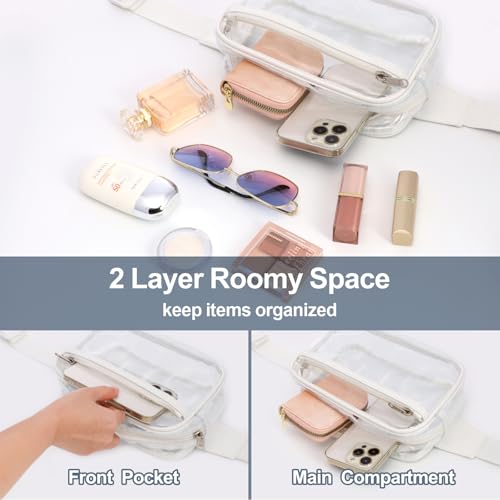 Veckle Clear Fanny Pack Stadium Approved - Clear Bag for Stadium Events Large Belt Bag for Women Transparent Waist Bag Crossbody with Adjustable Strap for Sports Concerts, White - Image 5