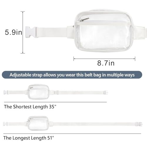 Veckle Clear Fanny Pack Stadium Approved - Clear Bag for Stadium Events Large Belt Bag for Women Transparent Waist Bag Crossbody with Adjustable Strap for Sports Concerts, White - Image 4