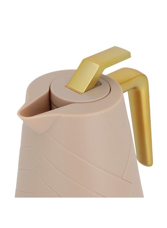 جلوري ترمس زجاجي سعة 1 لتر هيكل بلاستيكي بني فاتح - Image 4