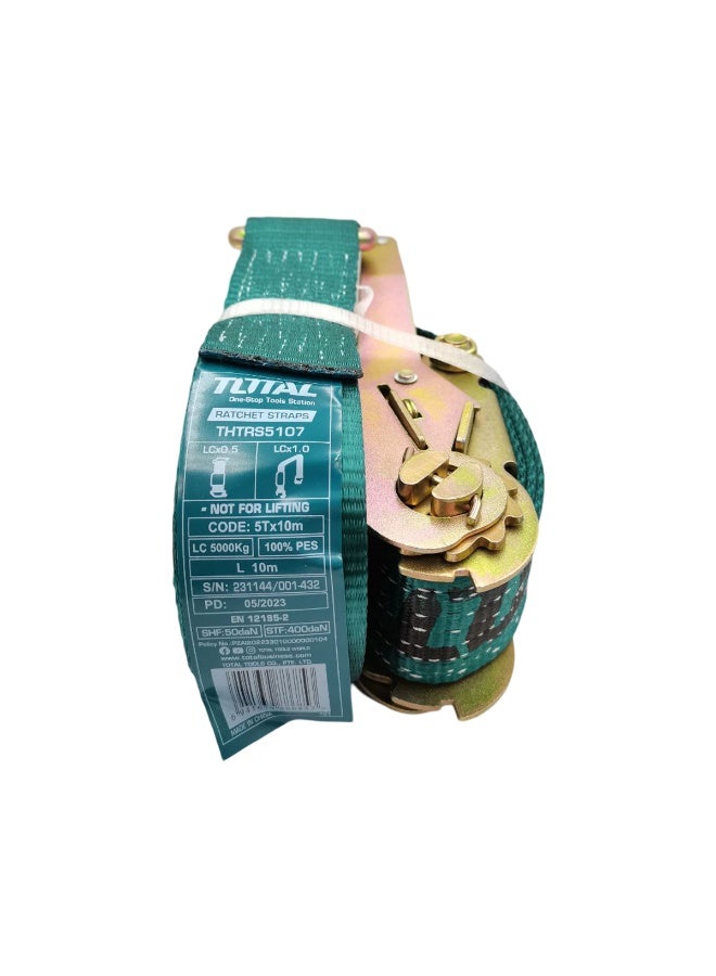 توتال حزام ربط سقاطة TOTAL سعة 5 أطنان، حزام شحن شديد التحمل 10 أمتار × 50 مم مع خطافات J مزدوجة وسقاطة معدنية لتأمين الشاحنات والمقطورات والحمولات - Image 3