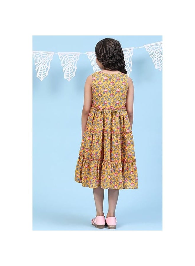 BIBA Girls  Cotton Tiered Printed DRESS 6TO 7Y - Image 4
