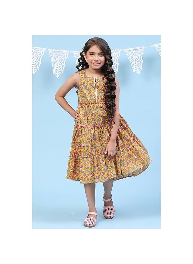 BIBA Girls  Cotton Tiered Printed DRESS 6TO 7Y - Image 1