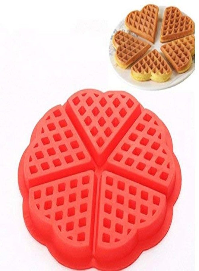 Asian Hobby Crafts Heart-Shaped Silicone Waffle Mould for Making Chocolate, Cake, Cookie, Muffin Baking Tool, Color-Red (Size : 6.5x0.6-inch) - Image 1