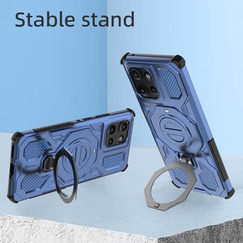 KARWAN Tough Shockproof Armor Back Case Cover Compatible with Moto Edge 50 with 360 Degree Rotation Magnetic Attraction Ring, Holder Heavy Duty Rugged Cover with MagEaze Wireless Charging (Blue) - Image 3