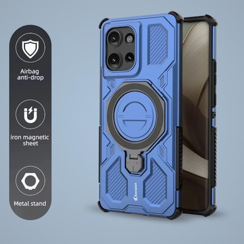 KARWAN Tough Shockproof Armor Back Case Cover Compatible with Moto Edge 50 with 360 Degree Rotation Magnetic Attraction Ring, Holder Heavy Duty Rugged Cover with MagEaze Wireless Charging (Blue) - Image 2