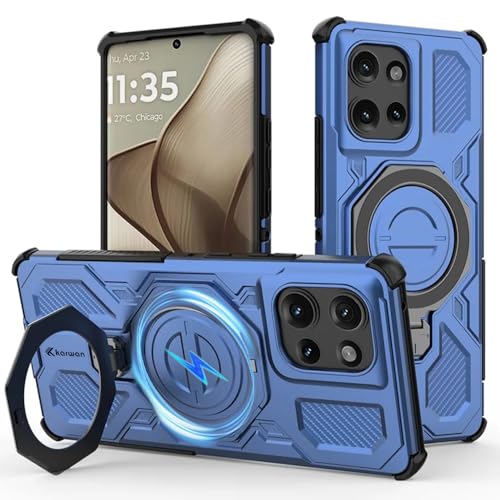 KARWAN Tough Shockproof Armor Back Case Cover Compatible with Moto Edge 50 with 360 Degree Rotation Magnetic Attraction Ring, Holder Heavy Duty Rugged Cover with MagEaze Wireless Charging (Blue) - Image 1