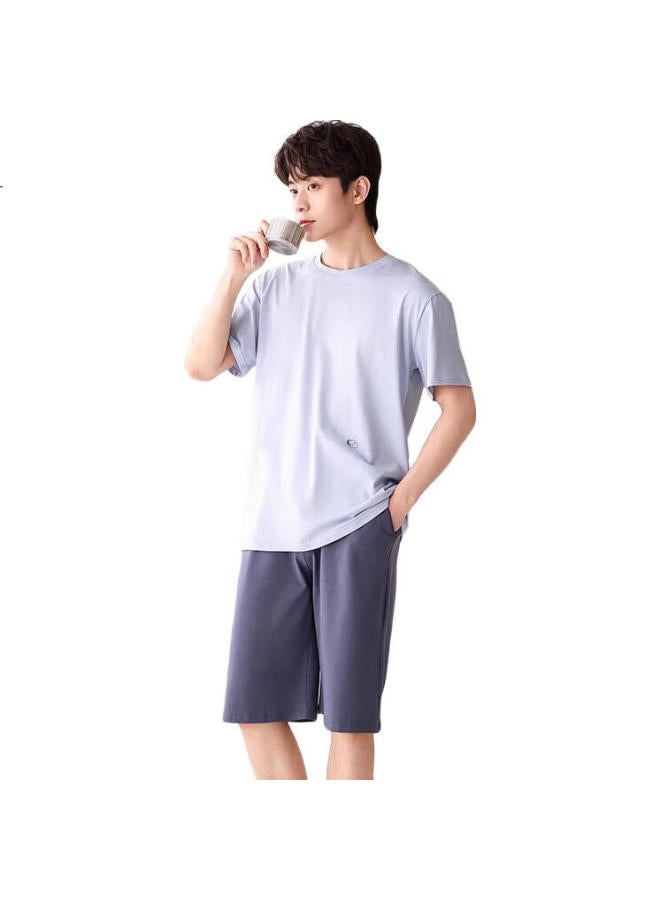 Joae "Super Cool Series" 7A Antibacterial Men'S Pajamas Men'S Summer Set Cotton Home Wear Short Sleeve Shorts Blue 2Xl - Image 2