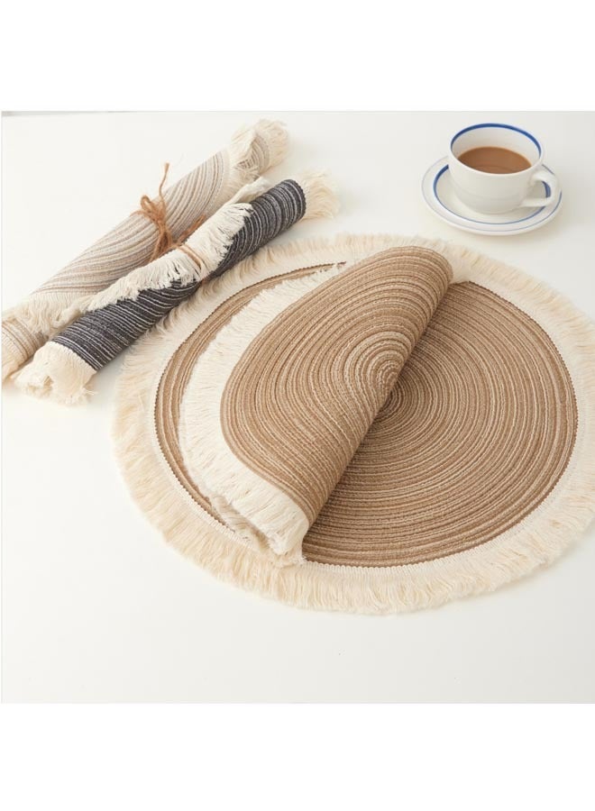 AVHUGOO 2-Piece HandmadeCotton Round Tassel Placemat For Dining Table And Home Decoration Beige 38*38CM  - Image 3