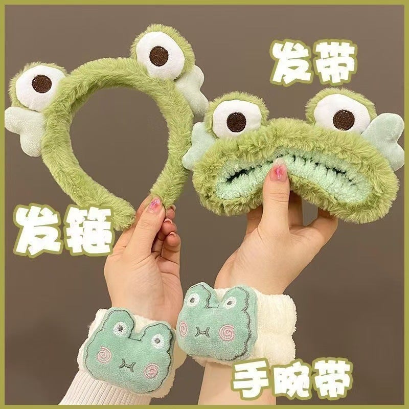 Cartoon Cool Frog Hair Band Internet Celebrant Cute Animal Hair Band Womens High Cranial Top Head Band Plush Hair Accessories Wholesale 4#Big-eyed frog three-piece set 4#Big-eyed frog three-piece set