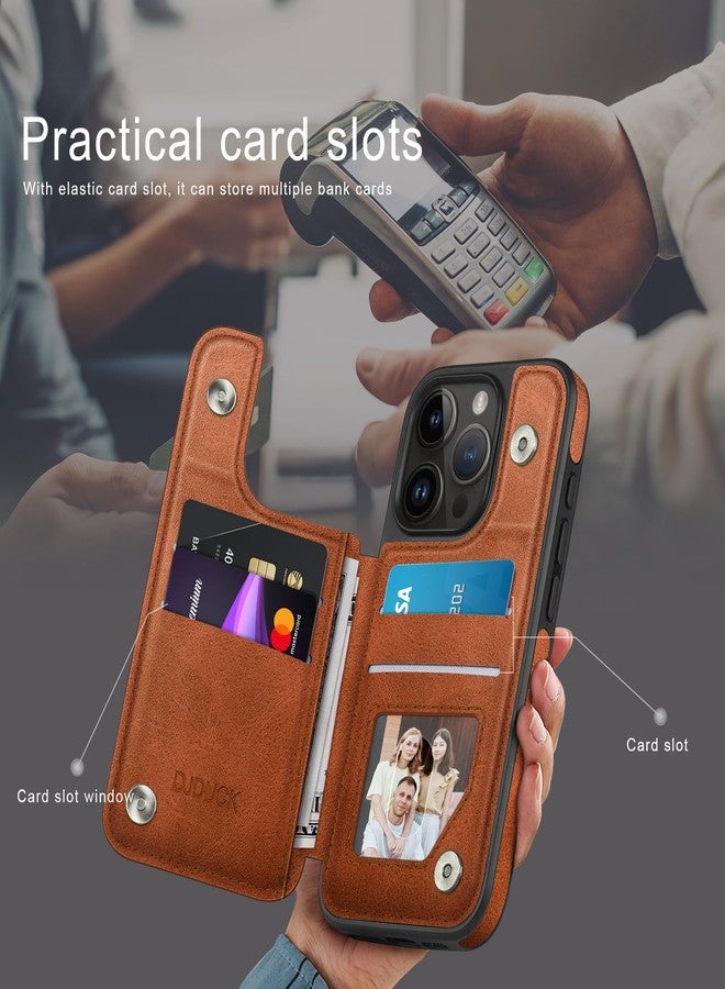 DJDUCK Designed for iPhone 13 Pro Case Wallet, Card Holder Case with [2 Screen Protectors][Magnetic Clasp Folio Cover][RFID Blocking Leather] Shockproof Women Men Cases 6.1" for Apple 13 Pro Light Brown - Image 3