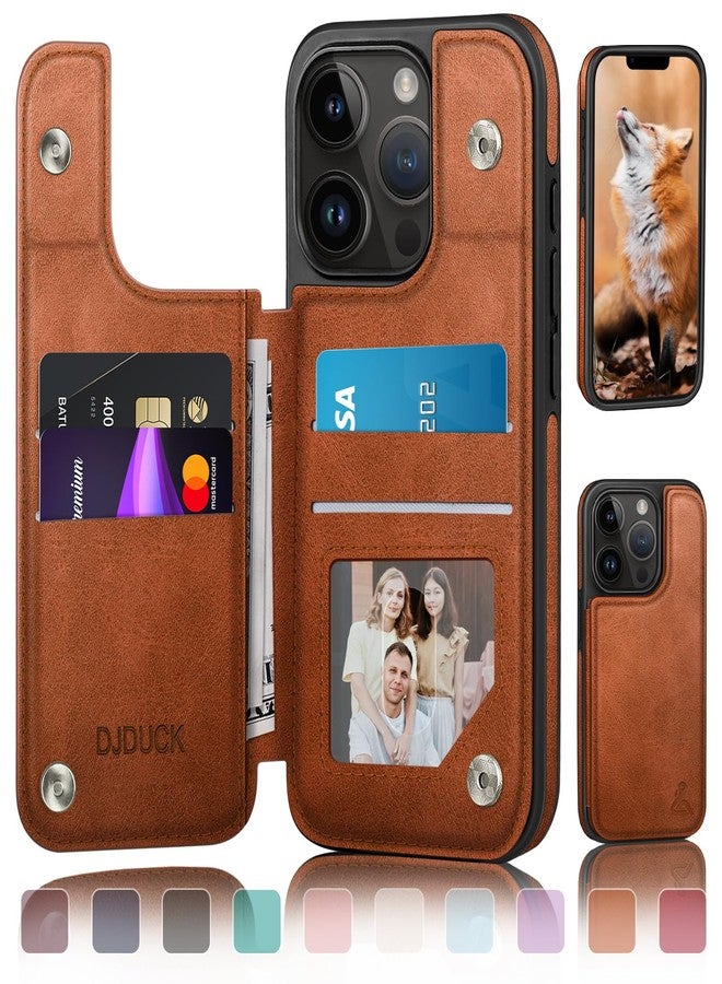 DJDUCK Designed for iPhone 13 Pro Case Wallet, Card Holder Case with [2 Screen Protectors][Magnetic Clasp Folio Cover][RFID Blocking Leather] Shockproof Women Men Cases 6.1" for Apple 13 Pro Light Brown - Image 1