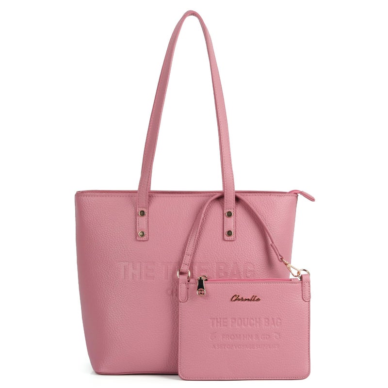 Chinllo Tote Bag for Women, Medium Top Handle Handbags Purse Set with Clutch Bag (D.Rose) - Image 1