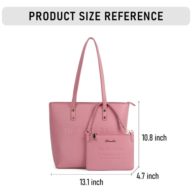 Chinllo Tote Bag for Women, Medium Top Handle Handbags Purse Set with Clutch Bag (D.Rose) - Image 3
