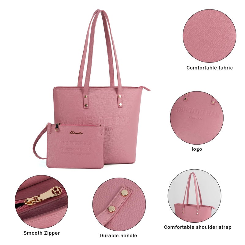Chinllo Tote Bag for Women, Medium Top Handle Handbags Purse Set with Clutch Bag (D.Rose) - Image 4