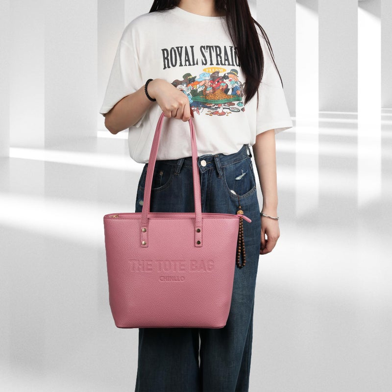 Chinllo Tote Bag for Women, Medium Top Handle Handbags Purse Set with Clutch Bag (D.Rose) - Image 2