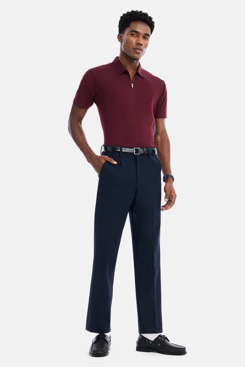 SNITCH Navy Blue Textured Regular Fit Formal Trousers - Image 2