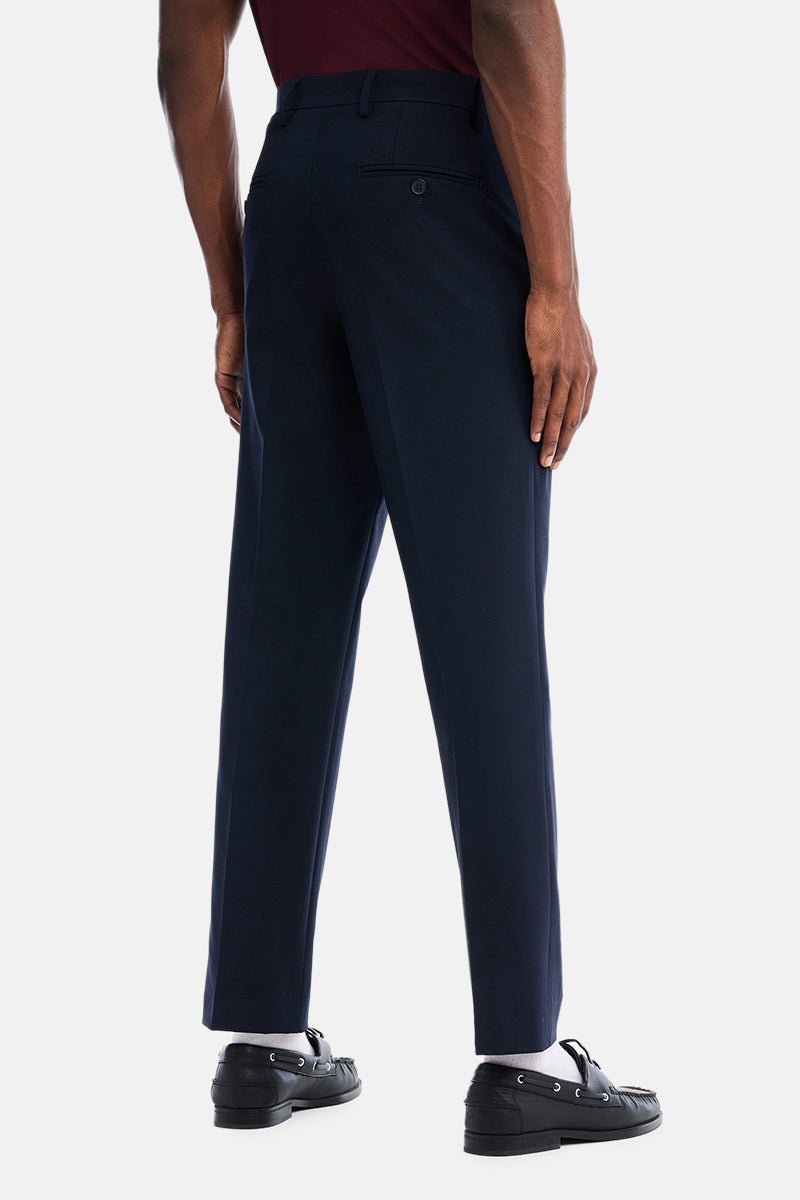 SNITCH Navy Blue Textured Regular Fit Formal Trousers - Image 5