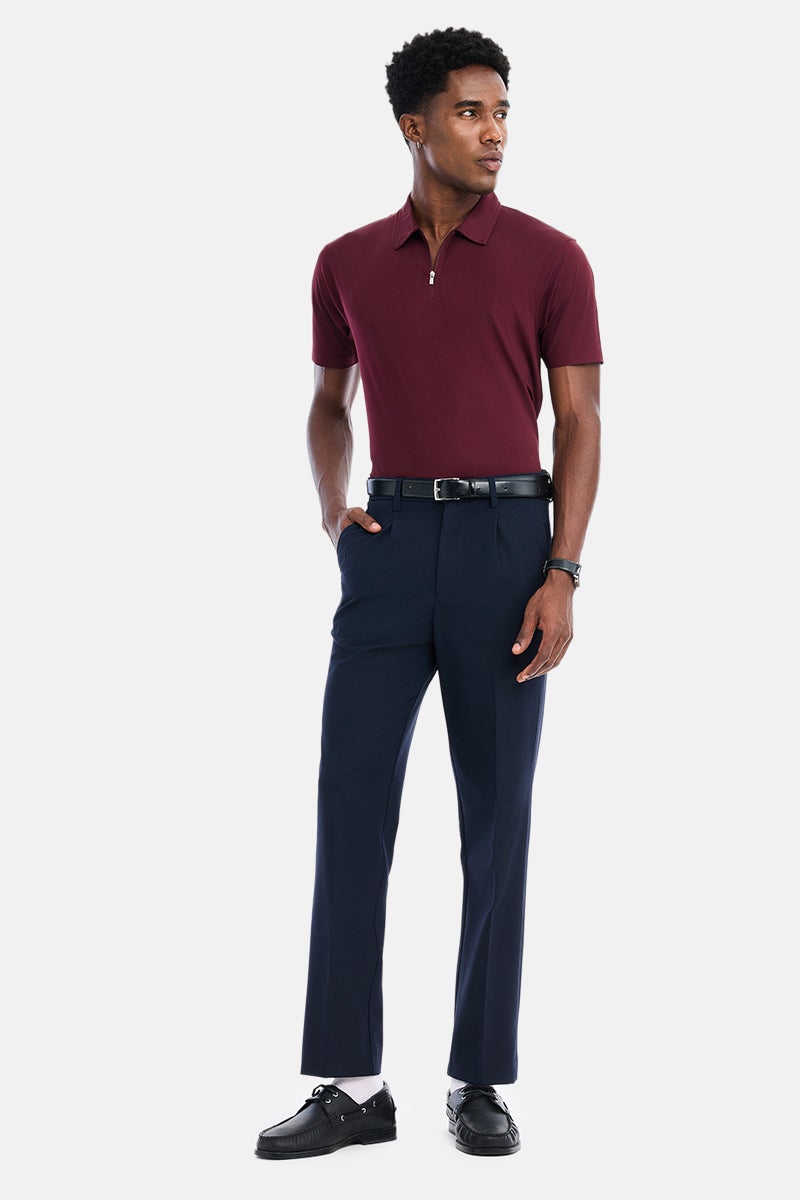 SNITCH Navy Blue Textured Regular Fit Formal Trousers - Image 3