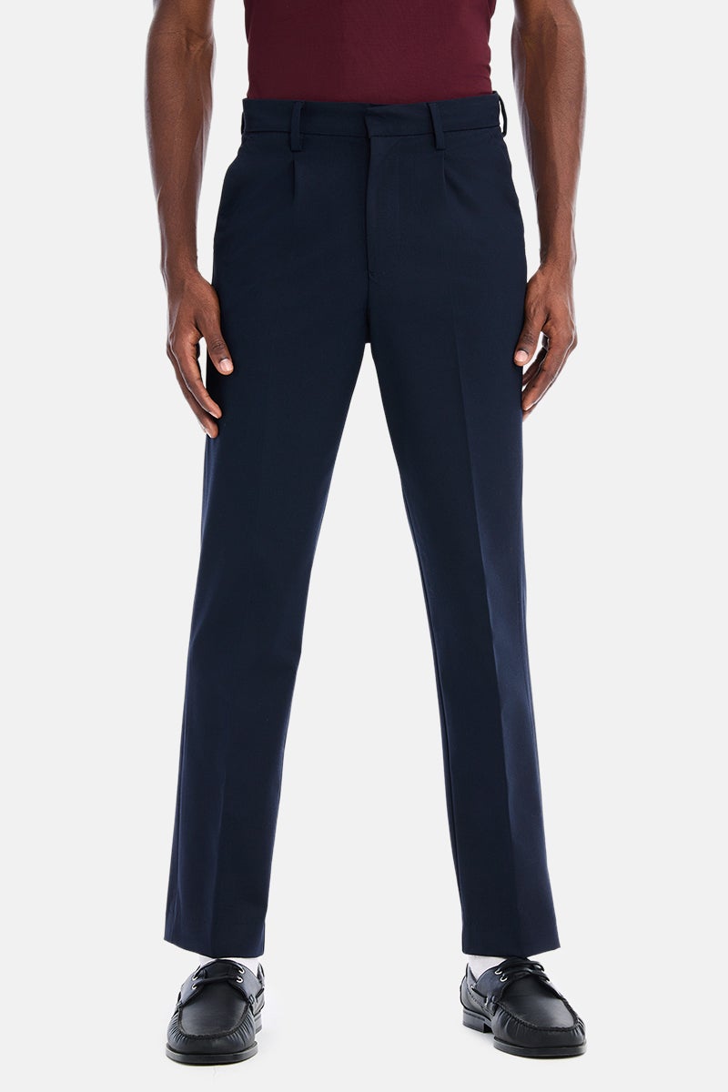 SNITCH Navy Blue Textured Regular Fit Formal Trousers - Image 4