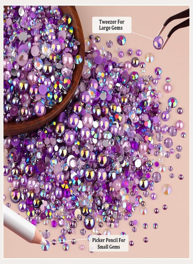 TINKRSTUFF 9000PCS Flatback Pearls and Rhinestones for Bedazzling Kit, Purple 3-10mm Resin Rhinestones and Half Pearls for Crafting, Nail Art Dec with 3pcs B7000 Jewelry Glue - Image 4