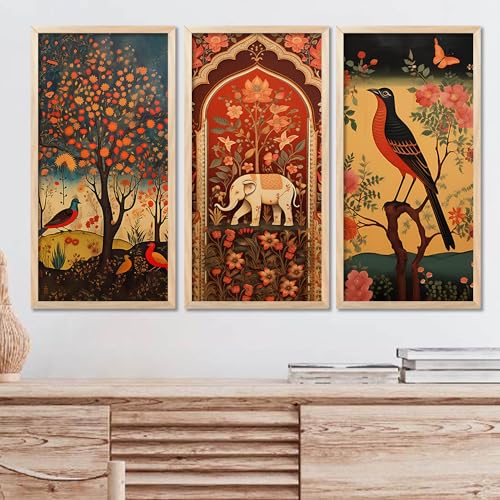 walllane - Painting for wall Decoration |Traditional Indian Art Wall Décor Paintings | Traditional Indian Art Pichwai Wall Décor Paintings set of 3 (10x19 inch, J) - Image 1
