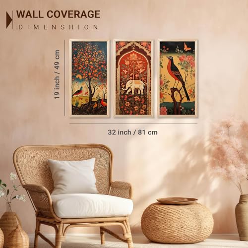 walllane - Painting for wall Decoration |Traditional Indian Art Wall Décor Paintings | Traditional Indian Art Pichwai Wall Décor Paintings set of 3 (10x19 inch, J) - Image 3