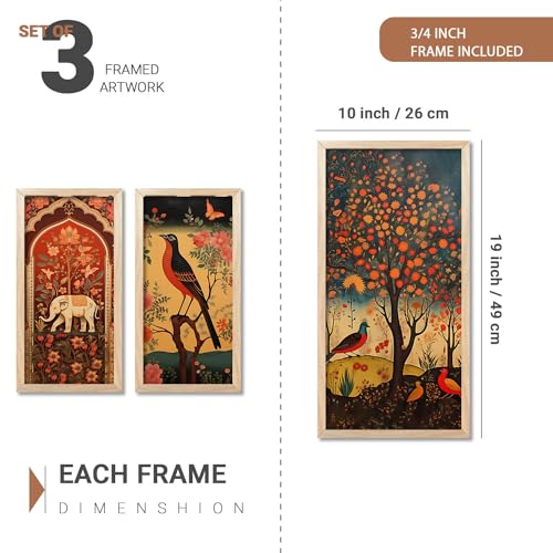 walllane - Painting for wall Decoration |Traditional Indian Art Wall Décor Paintings | Traditional Indian Art Pichwai Wall Décor Paintings set of 3 (10x19 inch, J) - Image 2