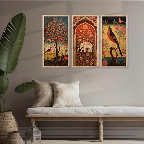 walllane - Painting for wall Decoration |Traditional Indian Art Wall Décor Paintings | Traditional Indian Art Pichwai Wall Décor Paintings set of 3 (10x19 inch, J) - Image 4