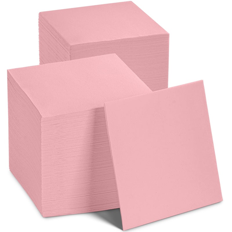 NAPEREE Disposable Cocktail Napkins Pink Paper  [200 Pack] 10"" x 10"" 2-Ply Quilted Pink Beverage Napkins For Bar  Cafe  Weddings  Party Or Kitchen - Image 1