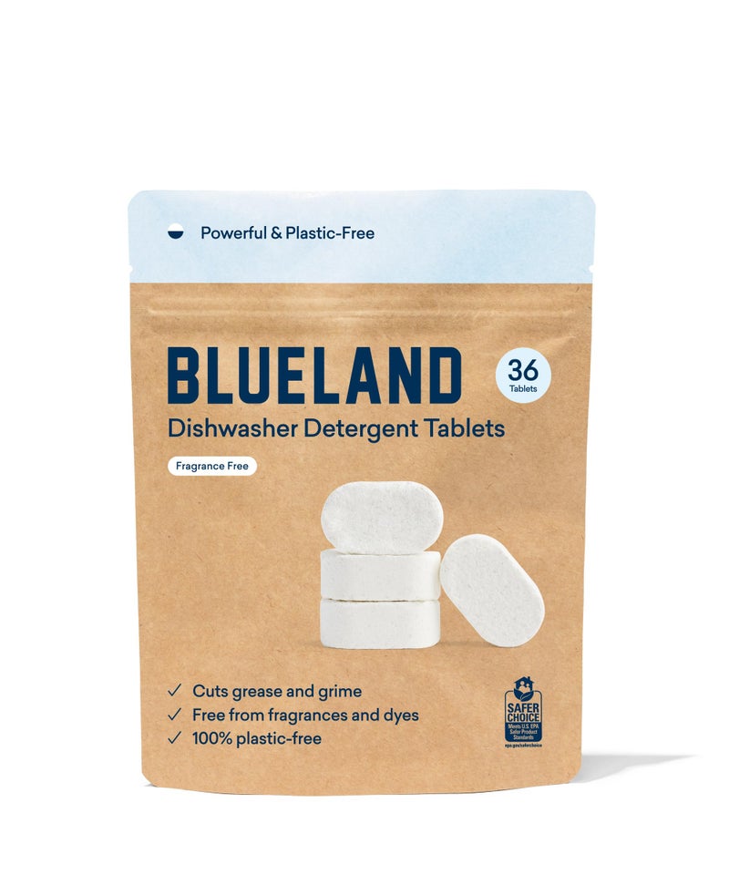BLUELAND Dishwasher Detergent Tablets, Starter Set, 60 Count with Tin, Unscented Plastic-Free Eco Friendly Dishwashing Pods, Natural, Non Toxic, Sustainable - Image 1