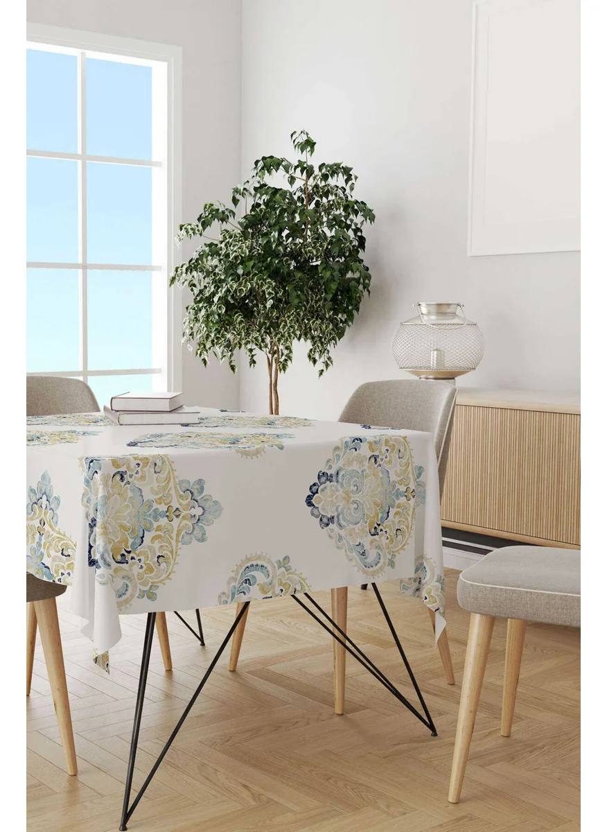 Cango Home Yellow Blue Damask Patterned Digital Printed Tablecloth CGH497-MS