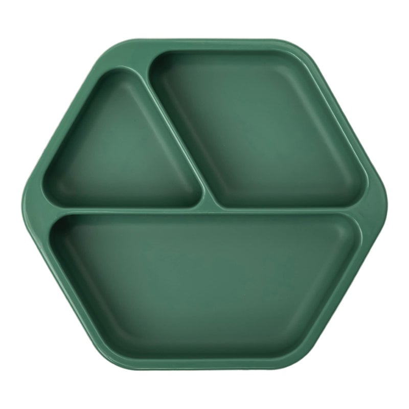 Tiny Twinkle Silicone Suction Baby Plate, Suction Grip Divided Dish for First Foods and Self-Feeding Toddlers, Baby Led Weaning Supplies for Independent Eating (Olive Plate) - Image 1