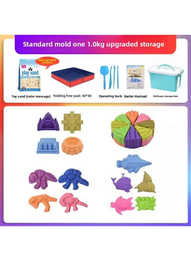 Space Toy Sand Suit Fire Starry Sky Safety Non-toxic Colored Sand Non-sticky Hand Magic Sand Power Mud Children's Toys-Color:Need Multi-color Message Notes-Specifications:Stand-up Bag Classy Sand 1.0kg Set + Folding Sand Table + 20 Molds + Storage Box - Image 1