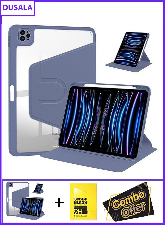 DUSALA 2 in 1 2 in 1 Rotating Case for iPad Pro 12.9-Inch (2018), with Pencil Holder,360 Degree Rotation Protective Stand Slim Cover Clear Back, Auto Wake/Sleep iPad Pro 12.9 With Tempered Glass - Image 1