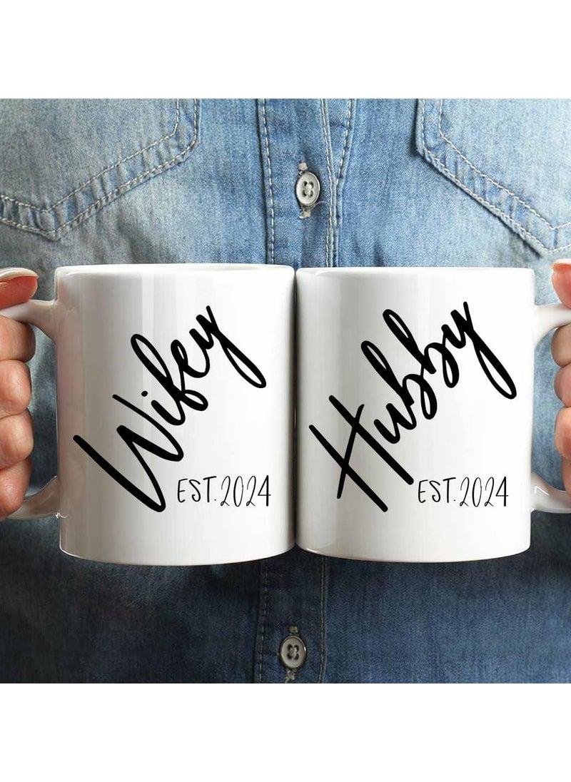 SHOP NEW ARRIVALS Gift for Husband and Wife Coffee Mug, 2024 Hubby Wifey Mug Wedding Gift, Mr and Mrs, Bridal Shower Gift, Unique Wedding Gift for Couple, Set of 2 Coffee Mugs  - Image 1