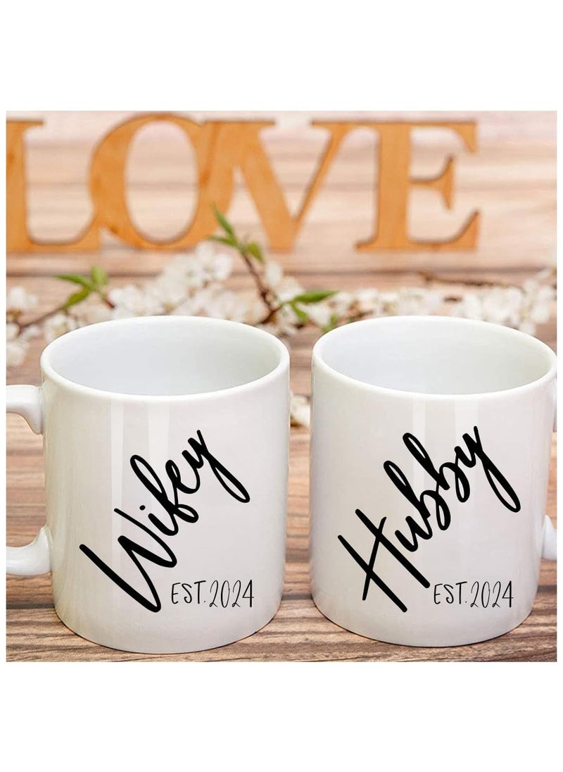 SHOP NEW ARRIVALS Gift for Husband and Wife Coffee Mug, 2024 Hubby Wifey Mug Wedding Gift, Mr and Mrs, Bridal Shower Gift, Unique Wedding Gift for Couple, Set of 2 Coffee Mugs  - Image 2