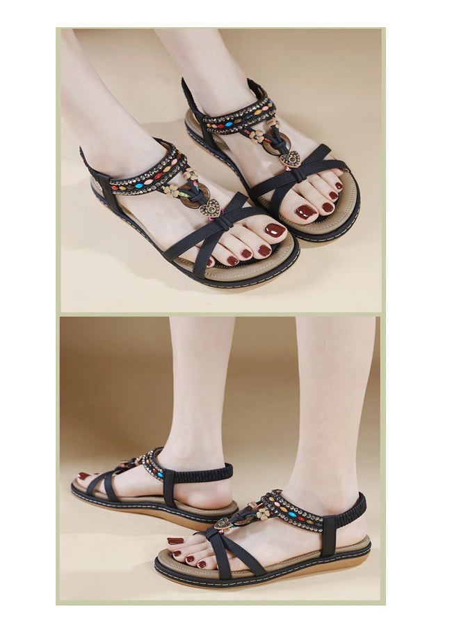 Loquat Summer Rinestones Casual Beach Flat Sandals  - Image 2