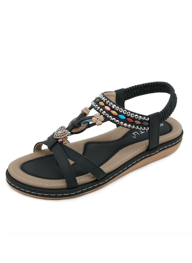 Loquat Summer Rinestones Casual Beach Flat Sandals  - Image 1