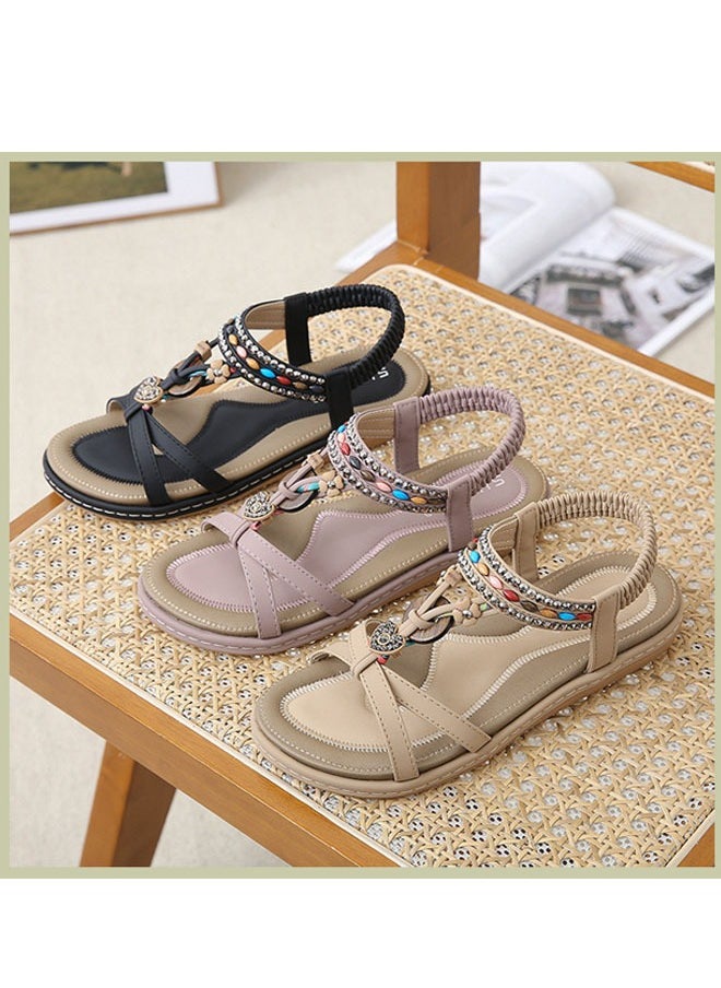 Loquat Summer Rinestones Casual Beach Flat Sandals  - Image 3