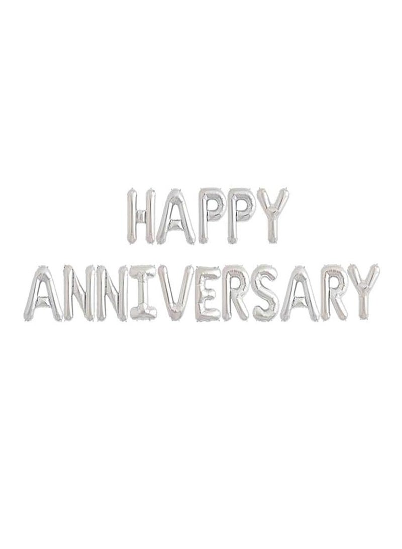 PARTY FUN Foil Balloon Letter Happy Anniversary Silver Colour - Image 1