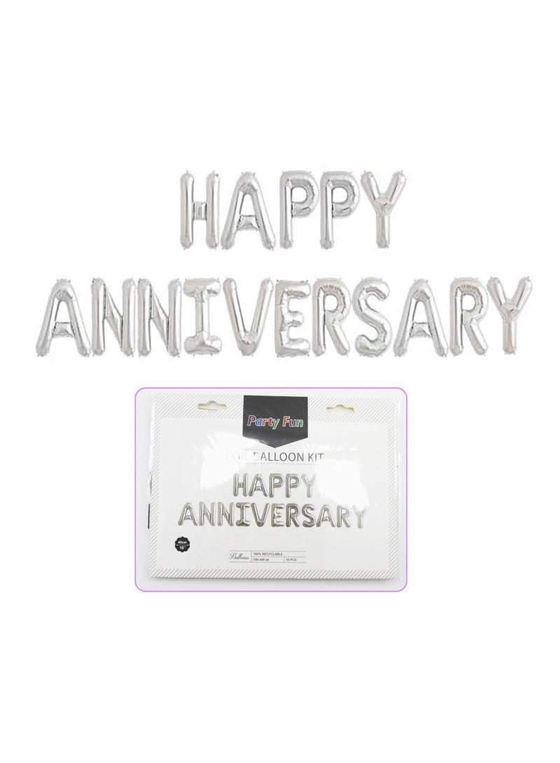 PARTY FUN Foil Balloon Letter Happy Anniversary Silver Colour - Image 2