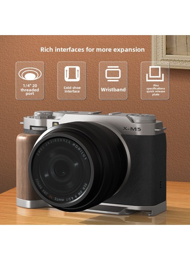 Generic - Suitable For Fuji XM5 Solid Wood Handle, Lightweight Design Akka Fast-loading Metal Base Color Value Protection Camera-Color:X-m5 Finger Handle (silver) - Image 1