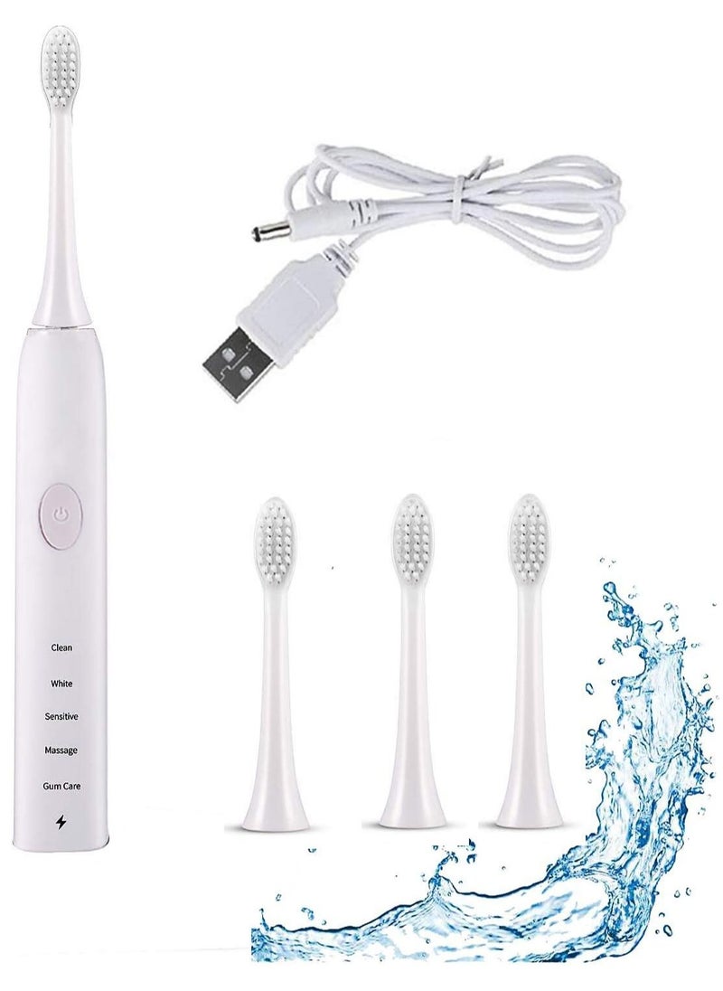 PRIMO PLUS Electric USB Rechargeable Toothbrush, Powerful Electric Toothbrush Rechargeable Ultrasonic Washable Electronic Whitening Waterproof Teeth Brush White  - Image 1