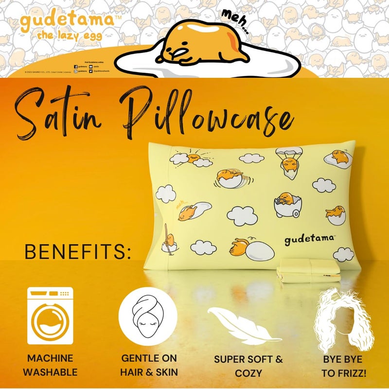 Franco Collectibles Hello Kitty & Friends Gudetama Beauty Silky Satin Standard Reversible Pillowcase Cover 20x30 for Hair and Skin, (Official Licensed Product) - Image 2
