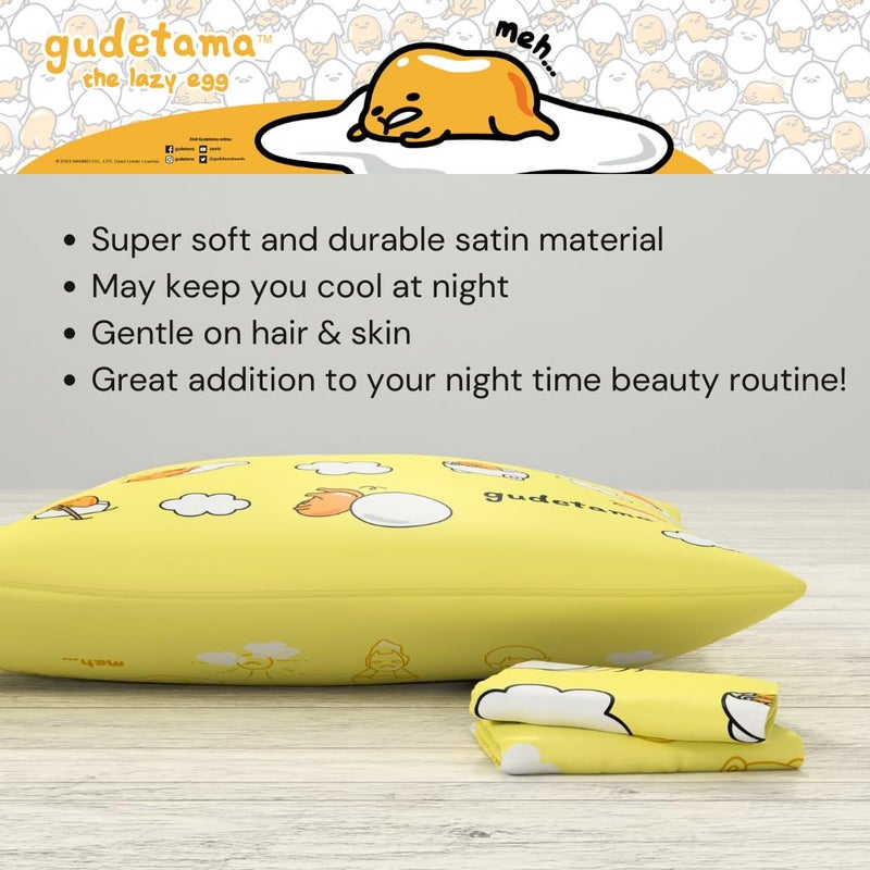 Franco Collectibles Hello Kitty & Friends Gudetama Beauty Silky Satin Standard Reversible Pillowcase Cover 20x30 for Hair and Skin, (Official Licensed Product) - Image 4