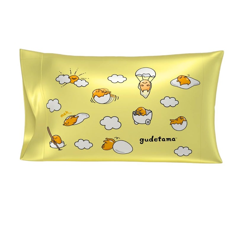 Franco Collectibles Hello Kitty & Friends Gudetama Beauty Silky Satin Standard Reversible Pillowcase Cover 20x30 for Hair and Skin, (Official Licensed Product) - Image 1